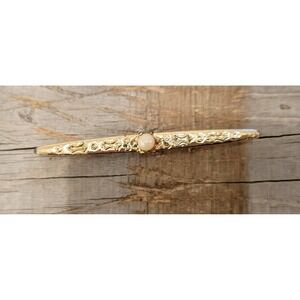 Gold Tone Brooch Faux Pearl Elegant Bar Pin‎ Vintage Style Jewelry
